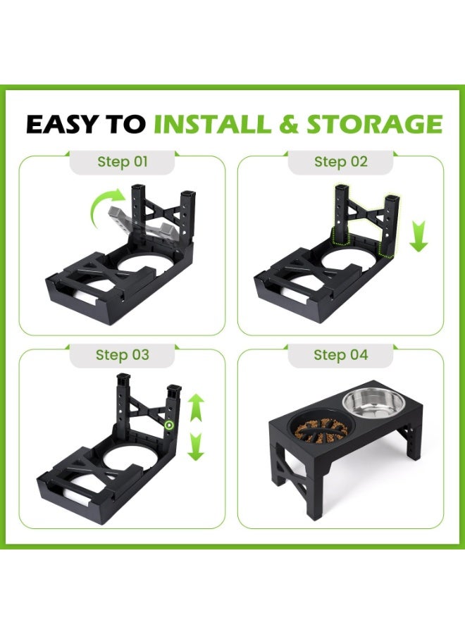 Bukela Elevated Dog Bowls, 5 Adjustable Heights Stand, 2 Stainless Steel Bowls & 1 Slow Feeder, 3.2" to 12.2" for Small to Large Dogs - Image 3